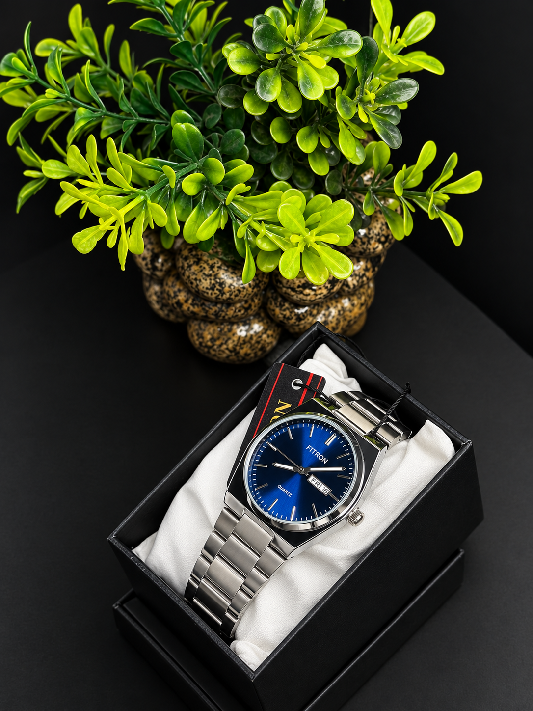 FITRON Men’s Luxury Blue Dial Stainless Steel Watch