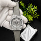 Luxury Silver Chronograph Watch – Premium Skeleton Dial with Grey Leather Strap