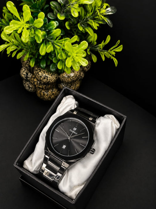Luxury Black Stainless Steel Watch – Minimalist Dial with Date Display