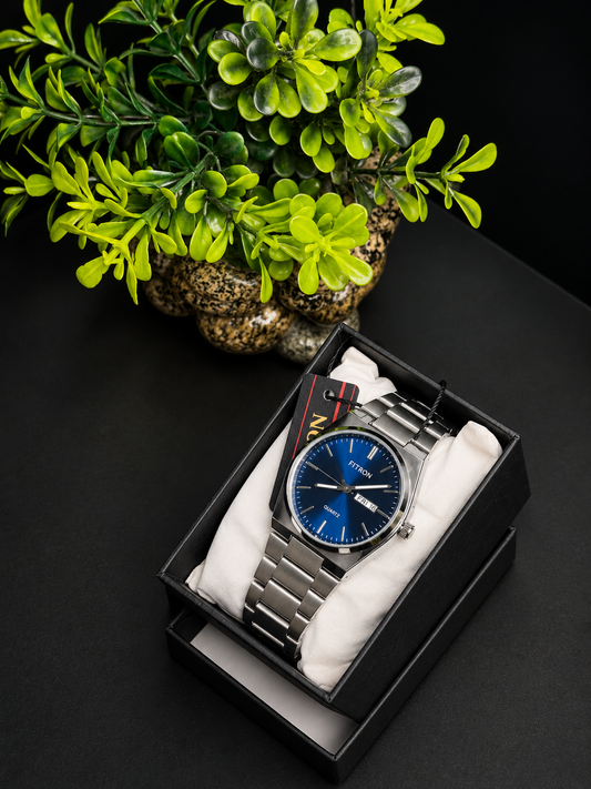 FITRON Men’s Luxury Blue Dial Stainless Steel Watch