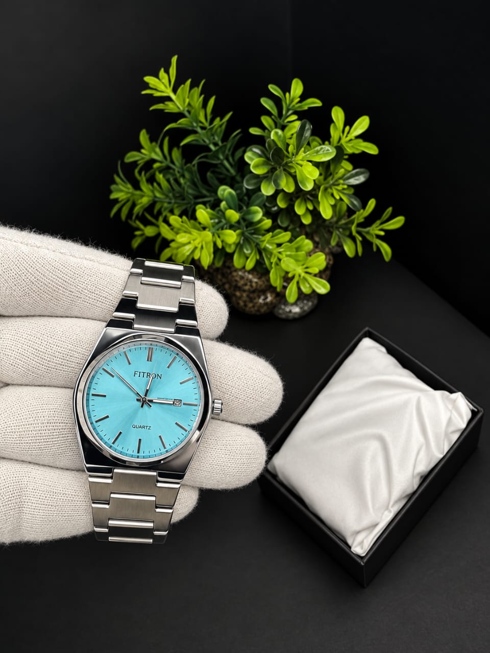 FITPON Turquoise Blue Dial Stainless Steel Men’s  Watch