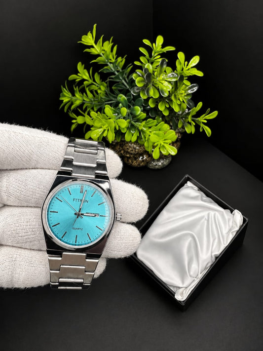 FITPON Turquoise Blue Dial Stainless Steel Men’s  Watch